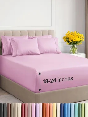 Extra Deep Full Sheet Set - 6 Piece Breathable & Cooling Sheets - Hotel Luxury Bed Sheets Set - Easy & Secure Fit - Soft, Wrinkle Free & Comfy Sheets Set - Light Pink Sheet Set with Extra Deep Pockets