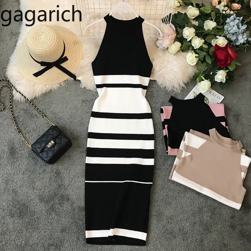 Fashion Striped Stretch Women Dress Sleeveless