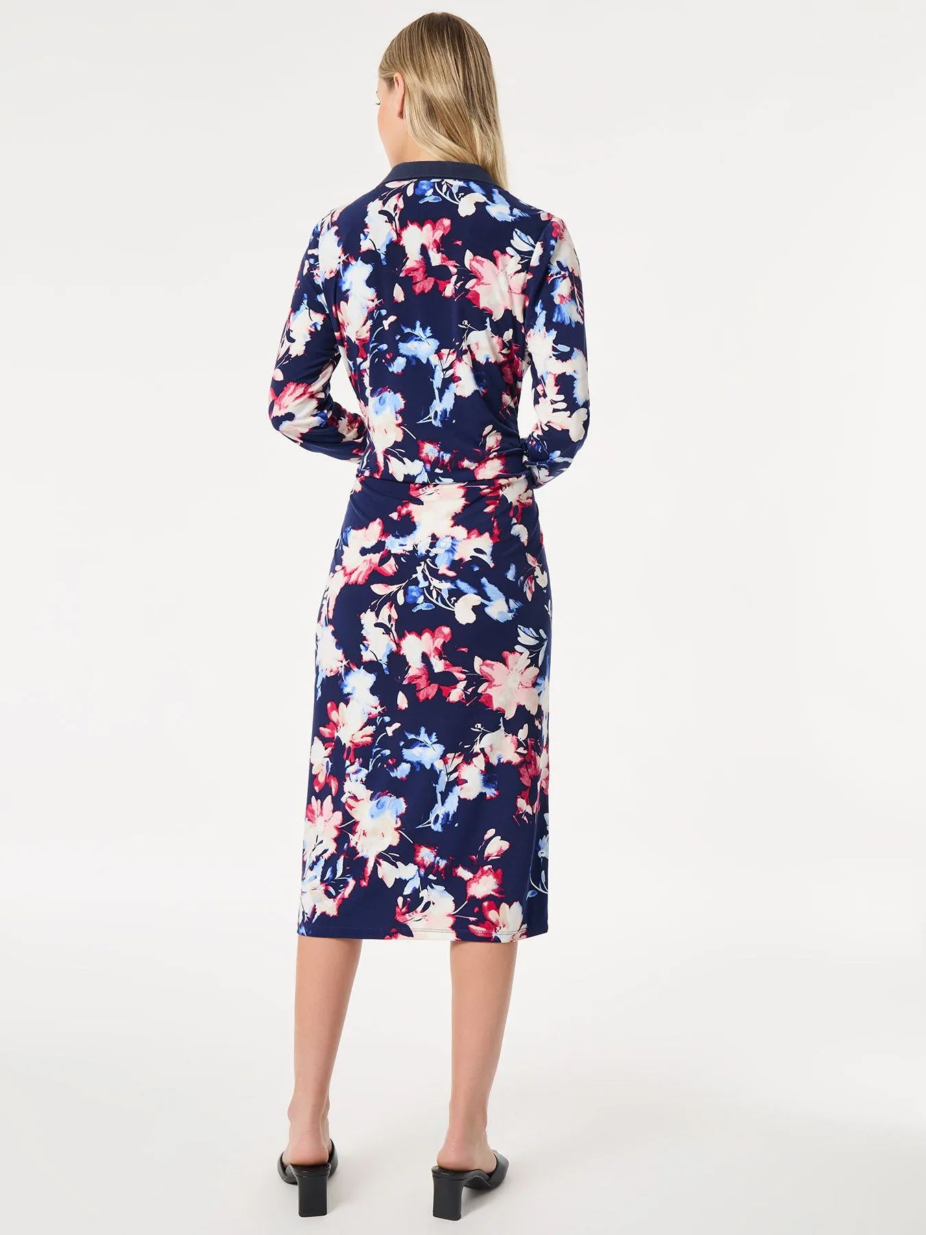 Floral Collared Twist Wrap Midi Dress