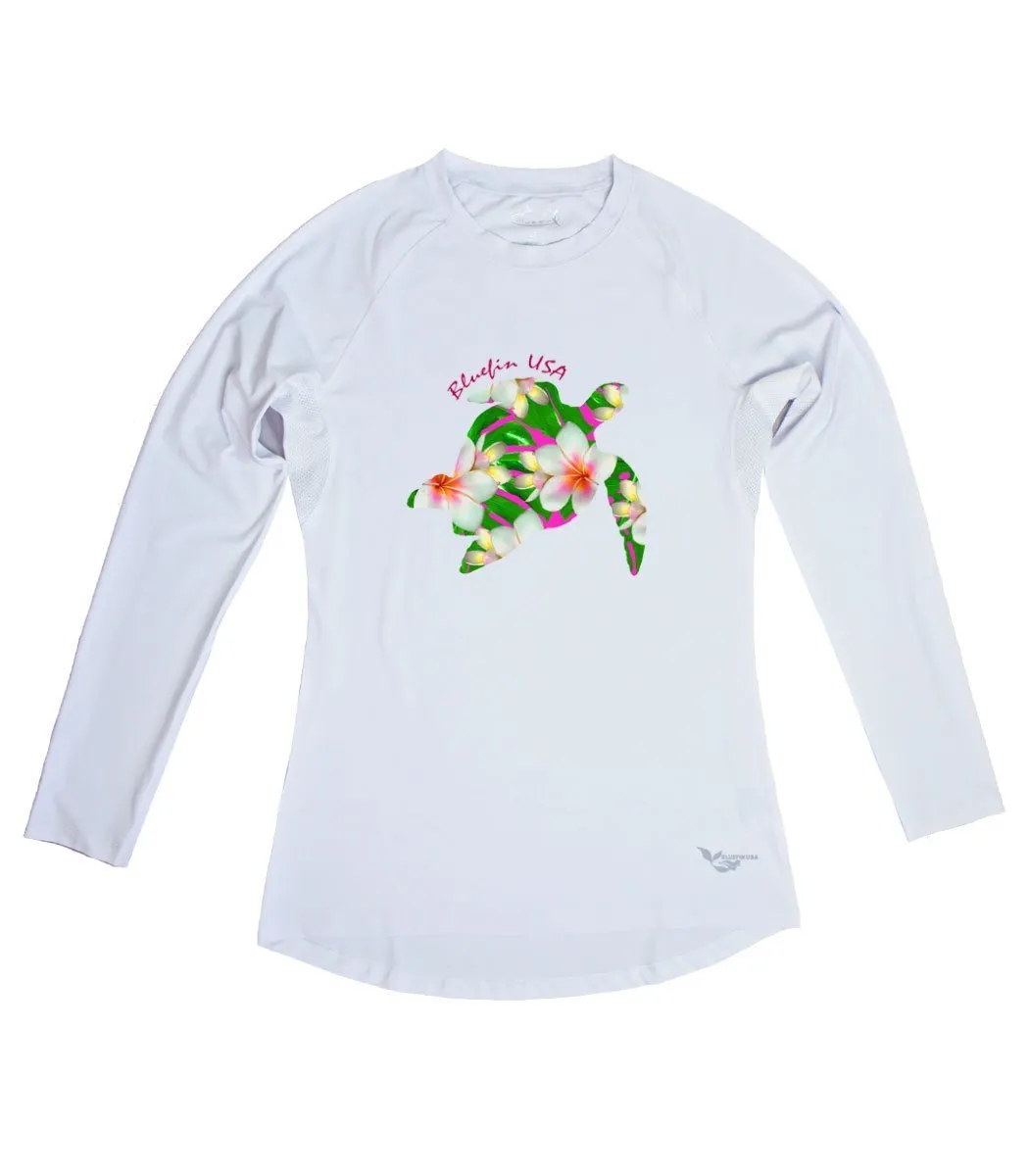 Floral Turtle Long Sleeve Performance Shirt-White