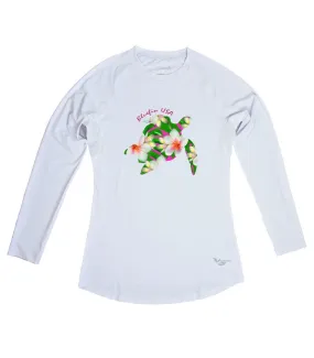 Floral Turtle Long Sleeve Performance Shirt-White