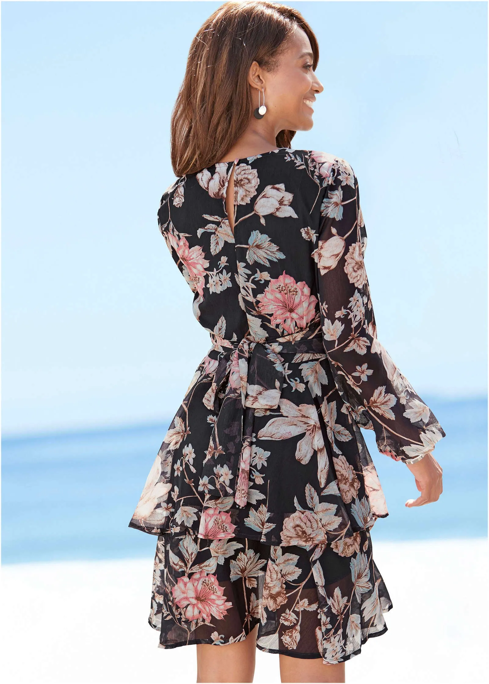 Floral Wrap Dress - Black Multi