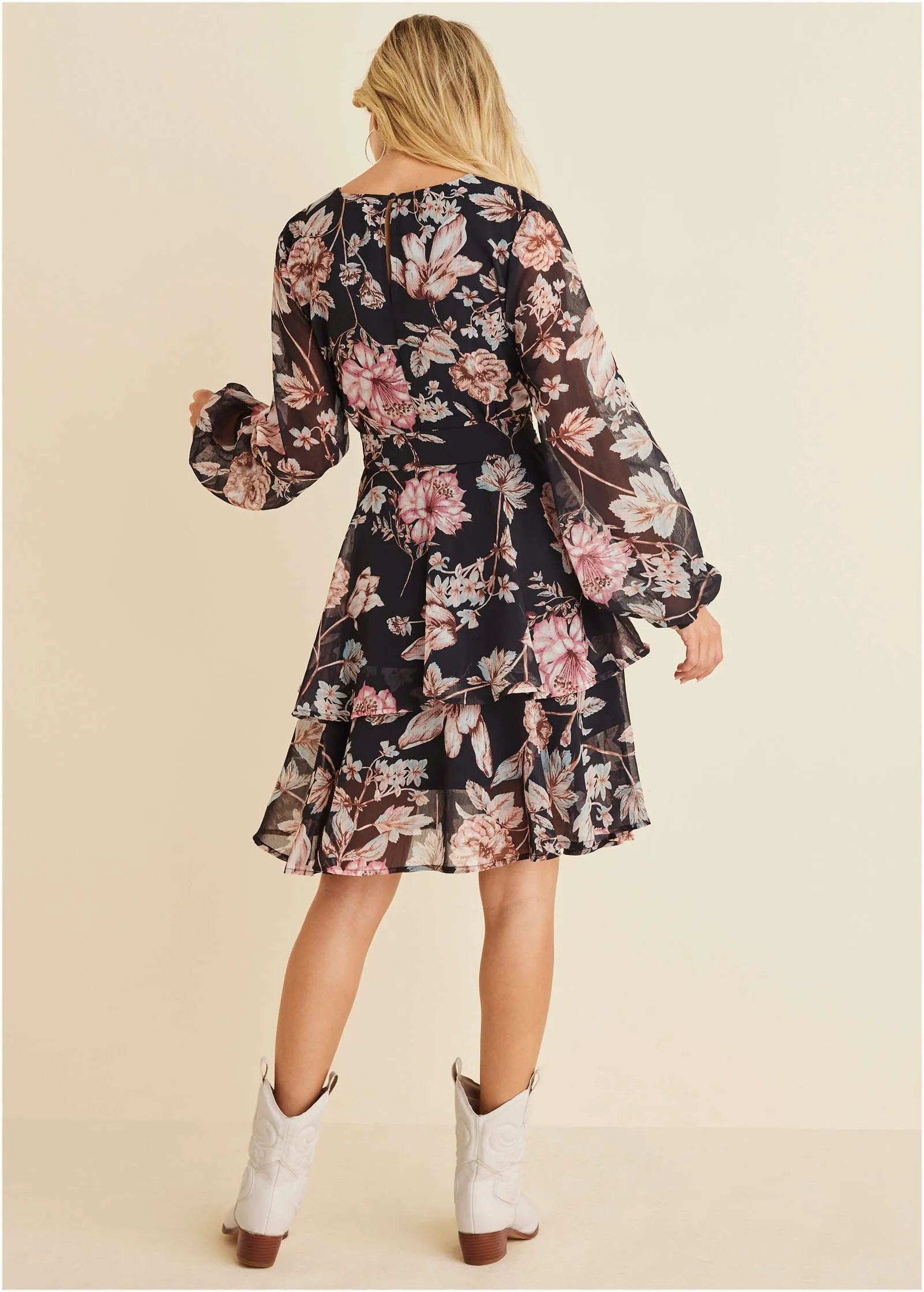 Floral Wrap Dress - Black Multi