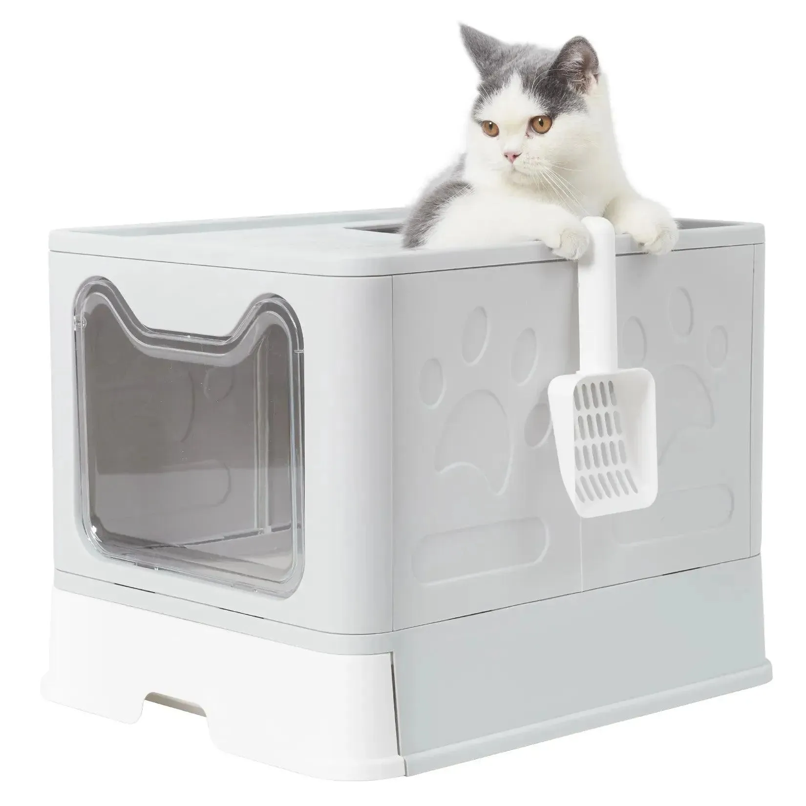 Foldable Top Exit Cat Litter Box Front Entry