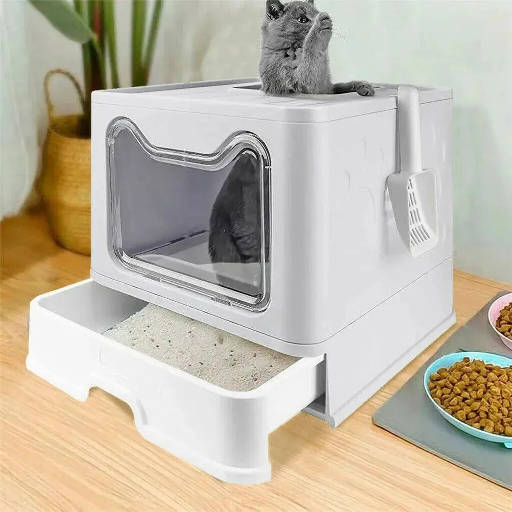 Foldable Top Exit Cat Litter Box Front Entry