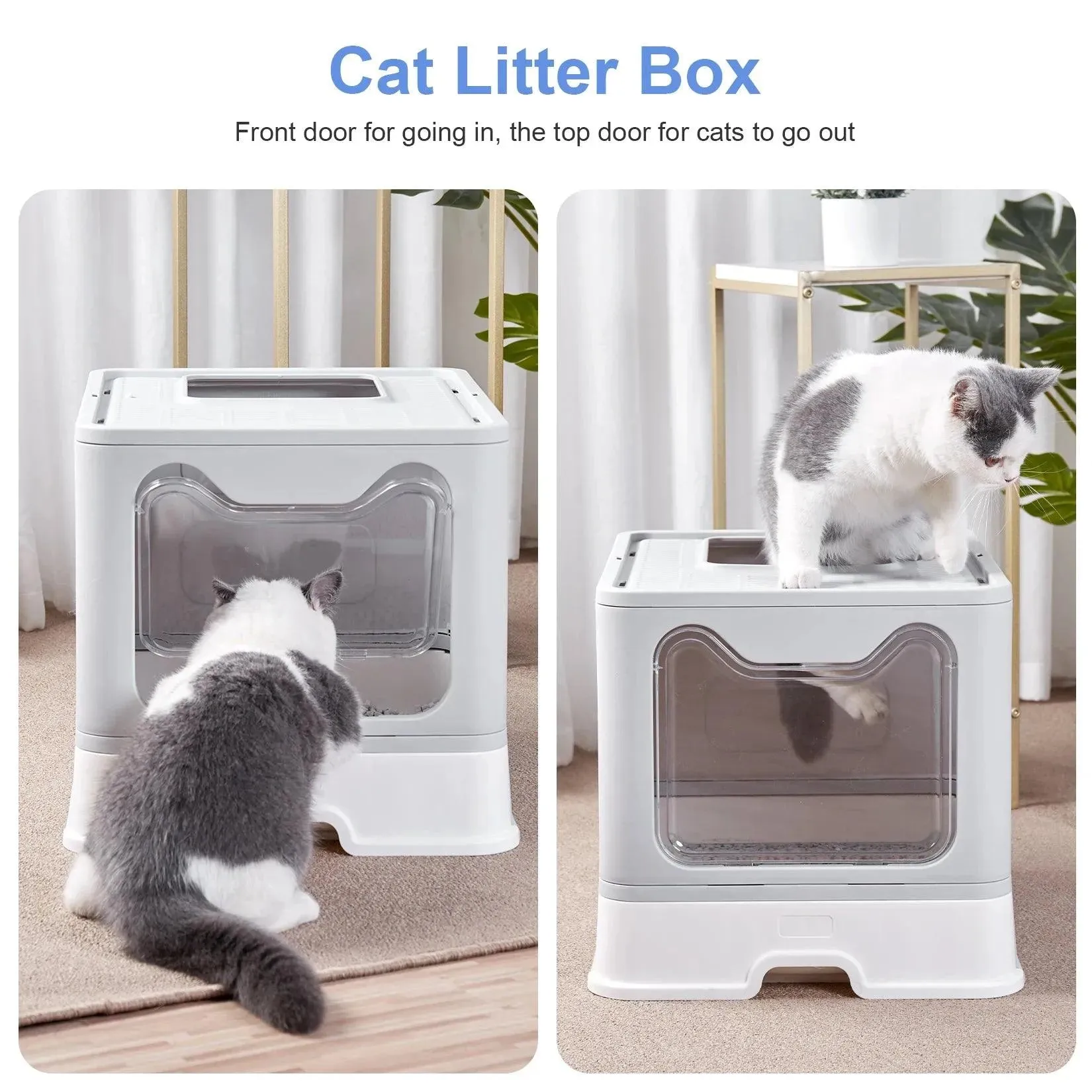 Foldable Top Exit Cat Litter Box Front Entry