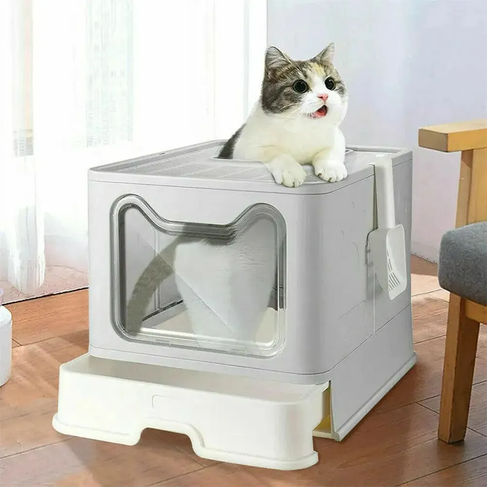 Foldable Top Exit Cat Litter Box Front Entry