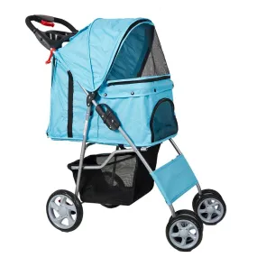 Folding Pet Stroller Elite Jogger Kitten Puppy Easy Walk Dog Cat Small Animals Travel Carrier, Blue