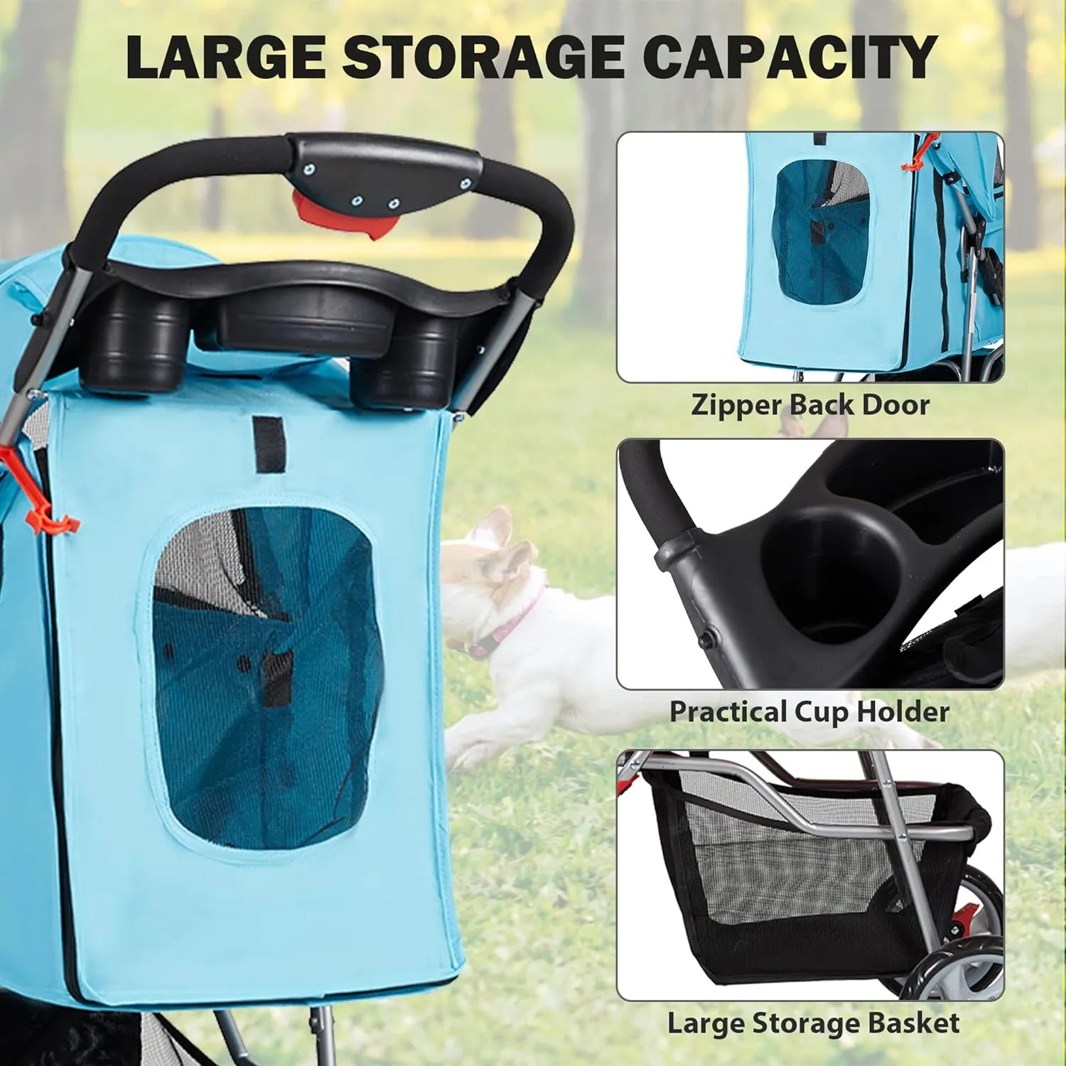 Folding Pet Stroller Elite Jogger Kitten Puppy Easy Walk Dog Cat Small Animals Travel Carrier, Blue