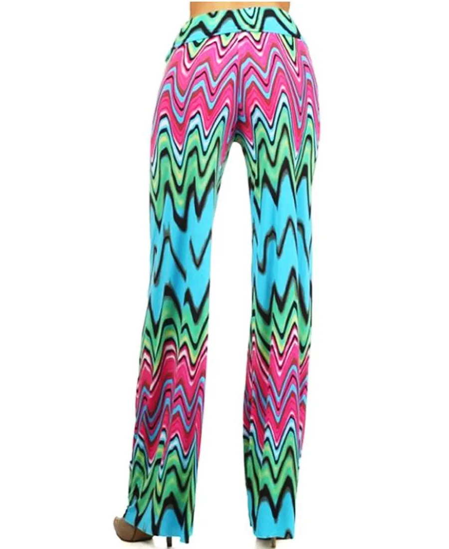 Foldover Palazzo Pants Hippie Wave Haze Pink Blue