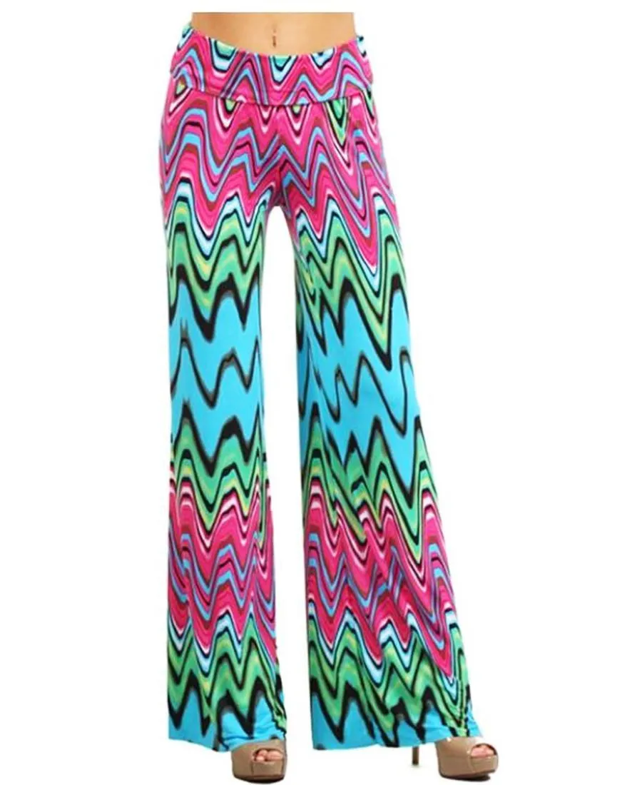 Foldover Palazzo Pants Hippie Wave Haze Pink Blue