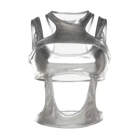 Futuristic Urbancore Silver Straps Cut Out Top