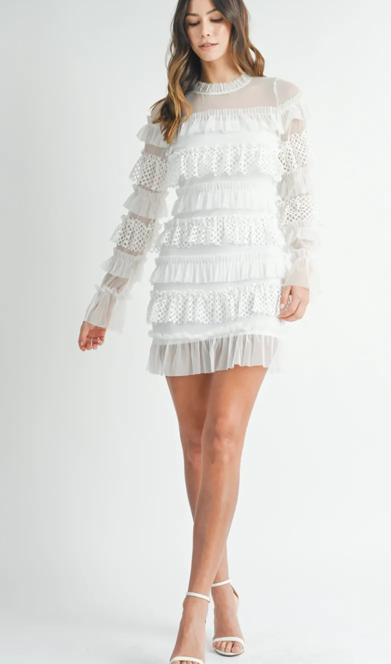 Gabby Ruffle Tier Dress White