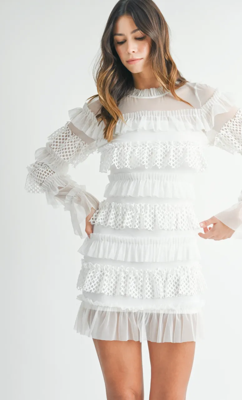 Gabby Ruffle Tier Dress White