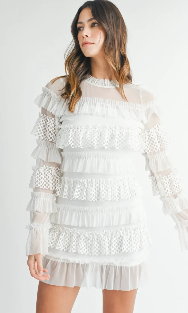 Gabby Ruffle Tier Dress White