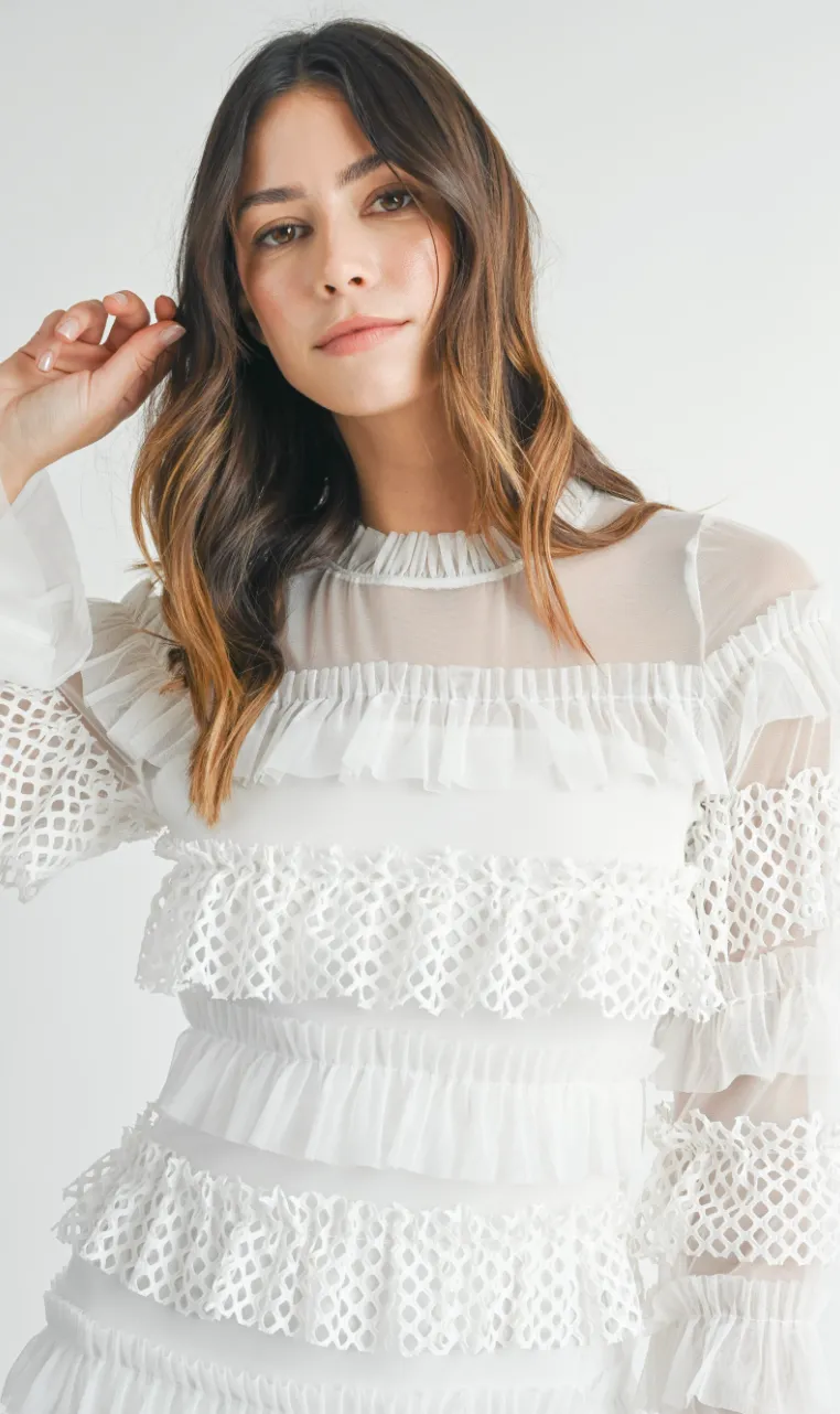 Gabby Ruffle Tier Dress White