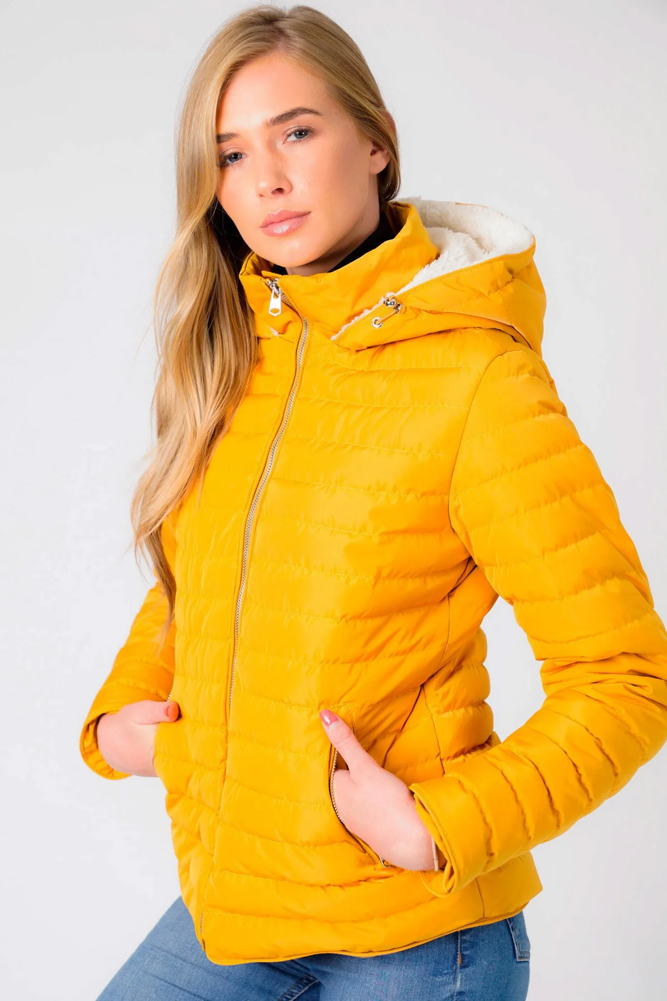 Geri Borg Lined Quilted Puffer Coat with Hood In Old Gold - Tokyo Laundry