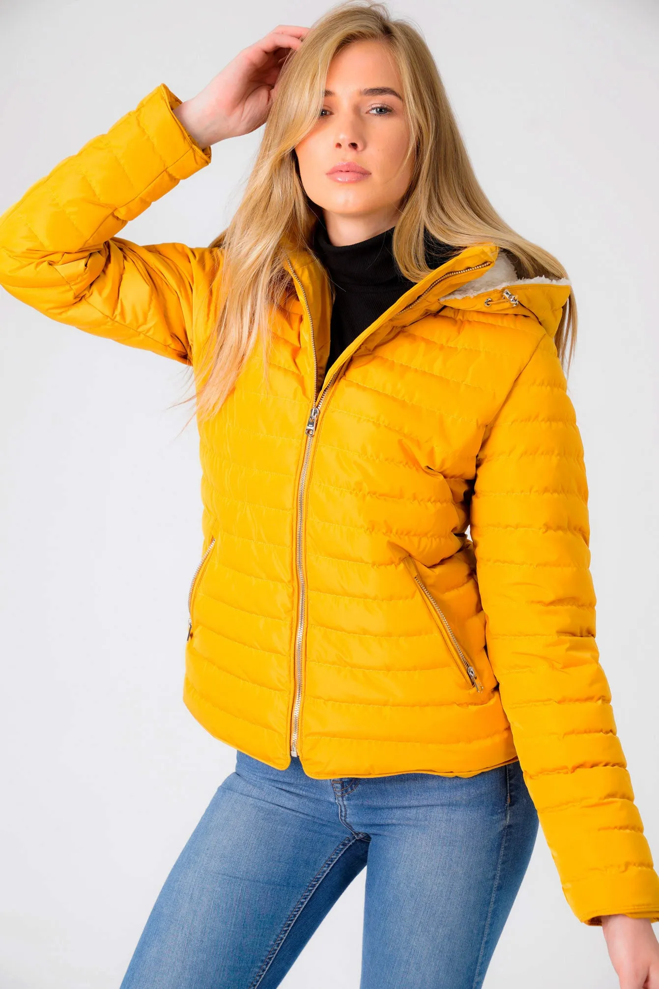 Geri Borg Lined Quilted Puffer Coat with Hood In Old Gold - Tokyo Laundry