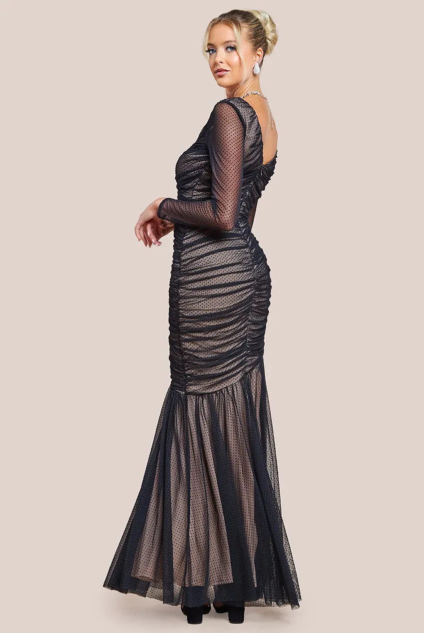 Goddiva Dobby Mesh Wrap Style Gathered Maxi Dress