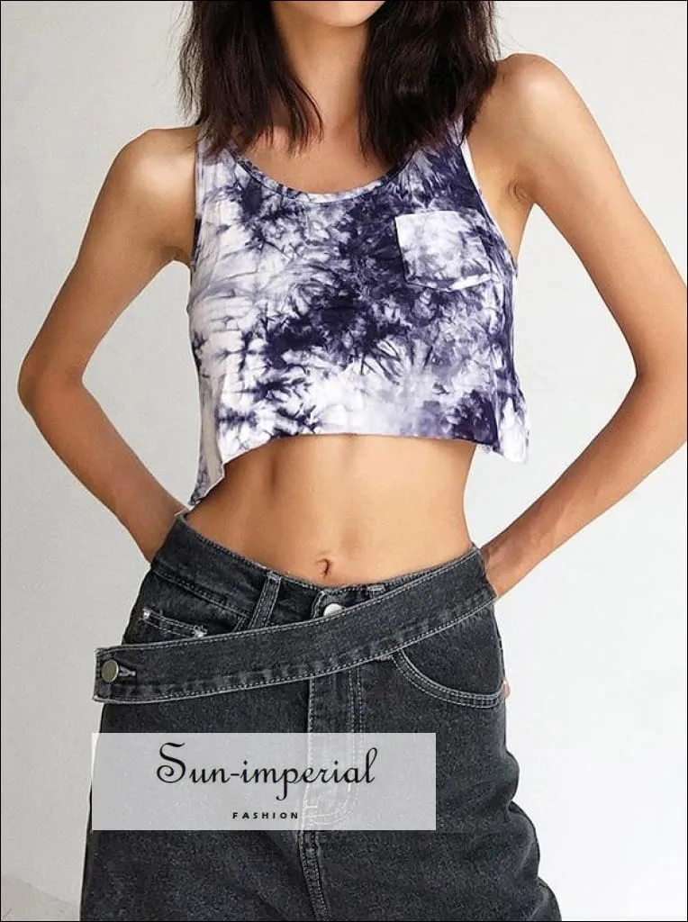 Green Tie Dyed Crop Tank top with Pocket