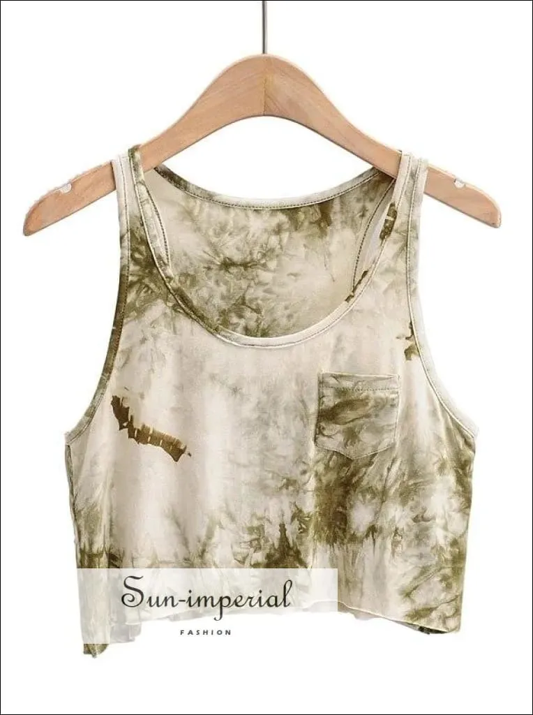 Green Tie Dyed Crop Tank top with Pocket