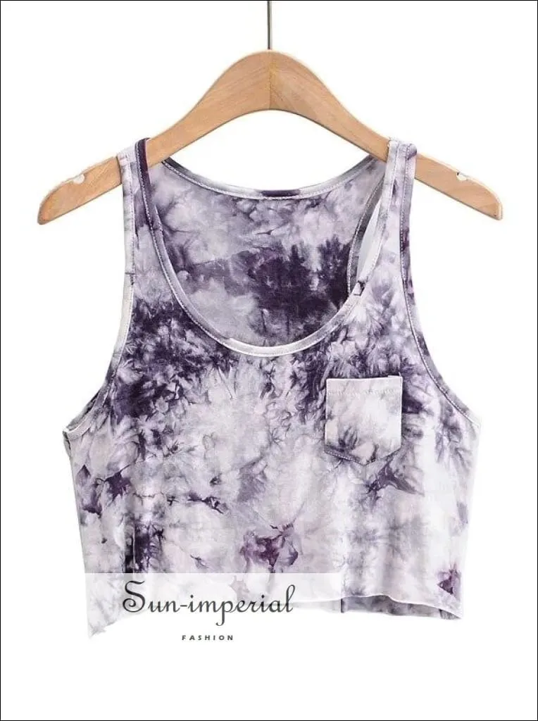 Green Tie Dyed Crop Tank top with Pocket