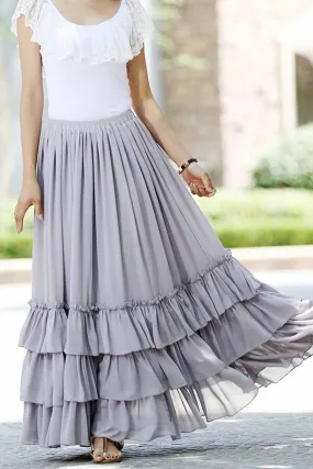 Grey long maxi wedding guest skirt 1020#