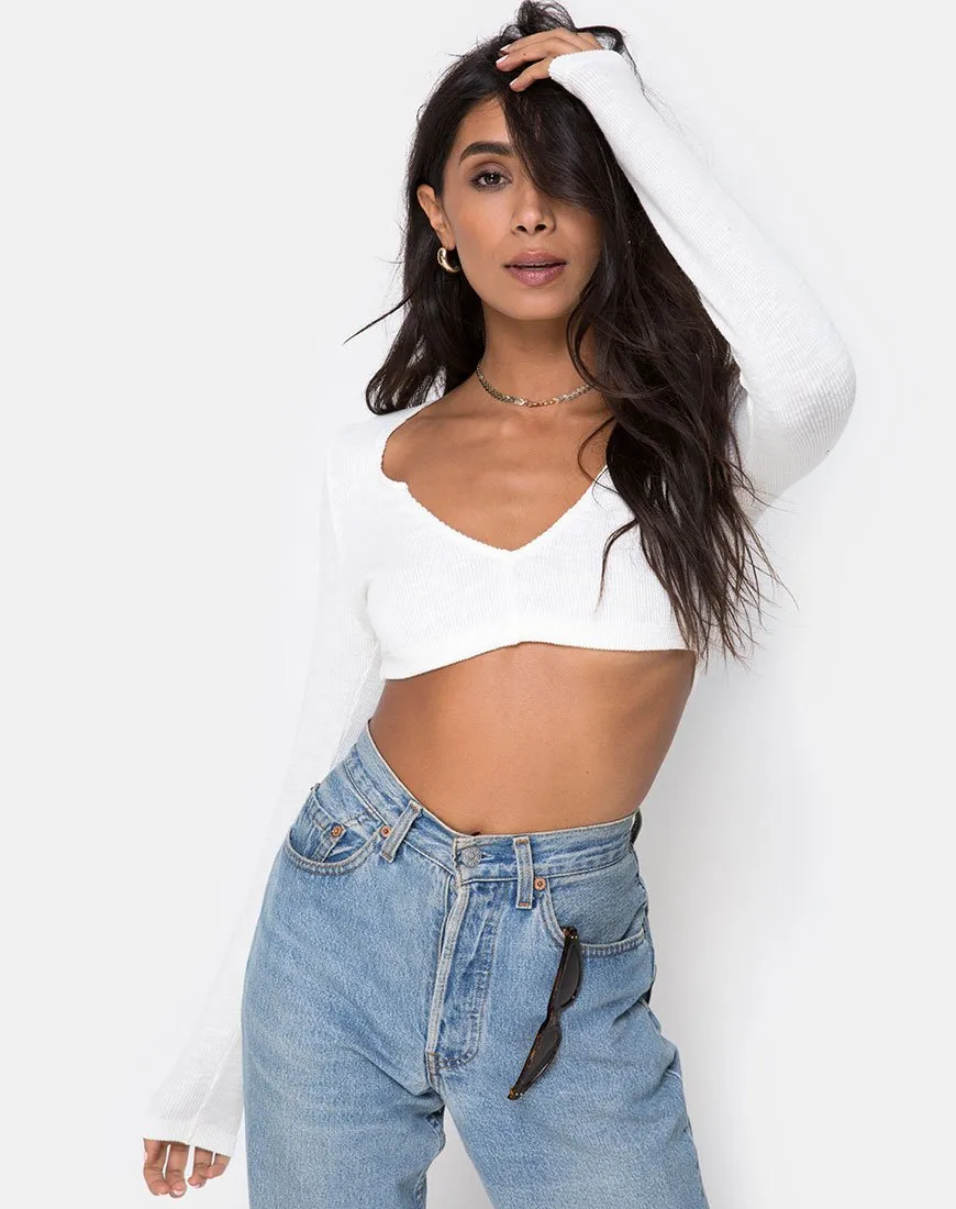 Guan Crop Top in Rib Ivory