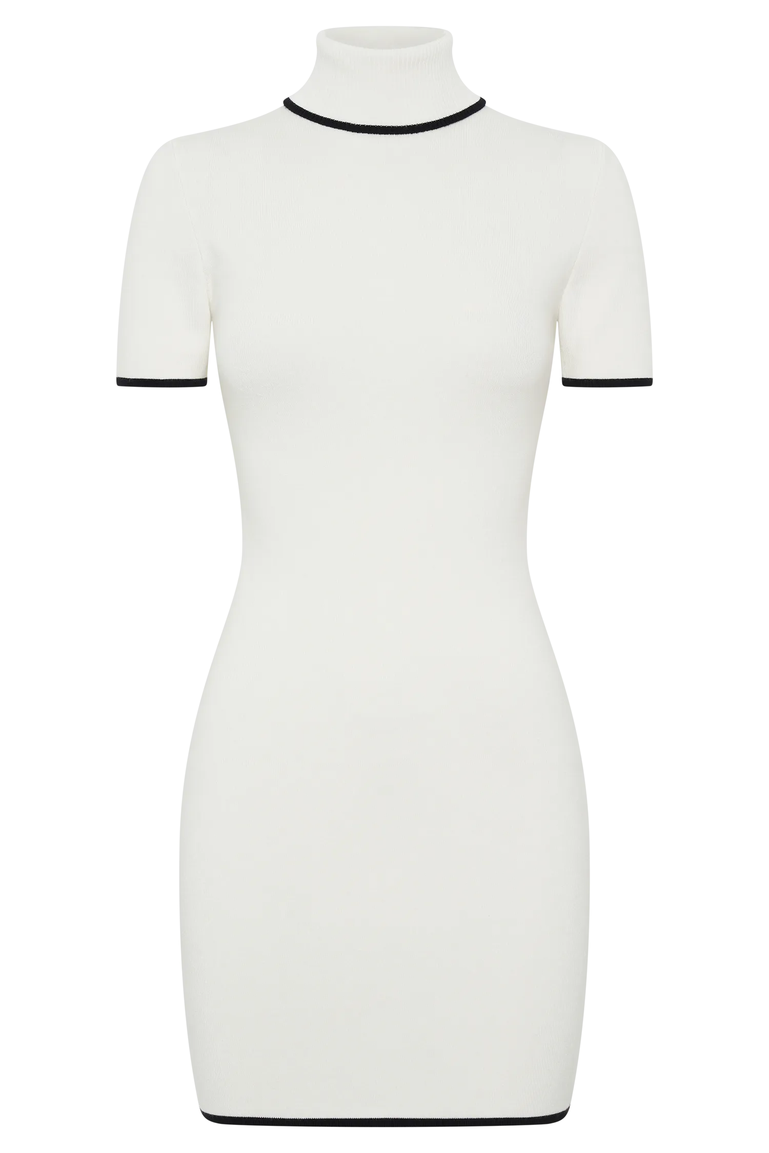 Hayley Turtleneck Contrast Knit Mini Dress - Ivory