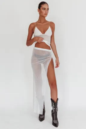 Heart Breaker Diamante Mesh Maxi Skirt White