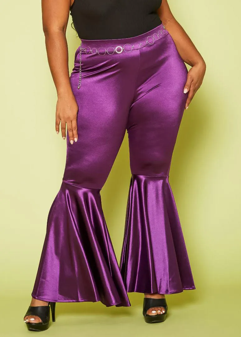 Hi Curvy Plus Size Women  High Waist Bell Flare Pants