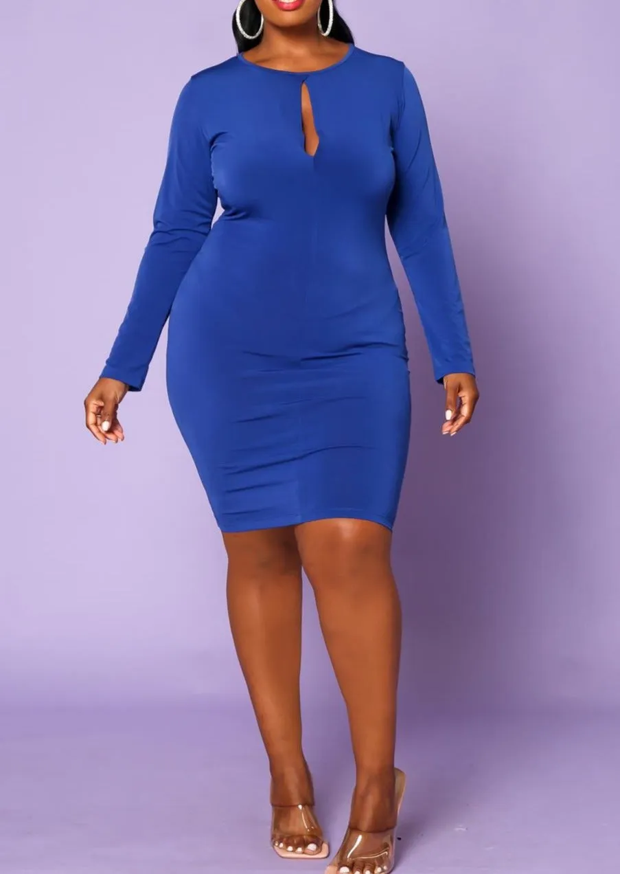 Hi Curvy Plus Size Women Keyhole Long Sleeve Bodycon Dress