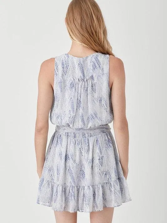 Hint of Blue Snake Print Smocked Wrap Mini Dress