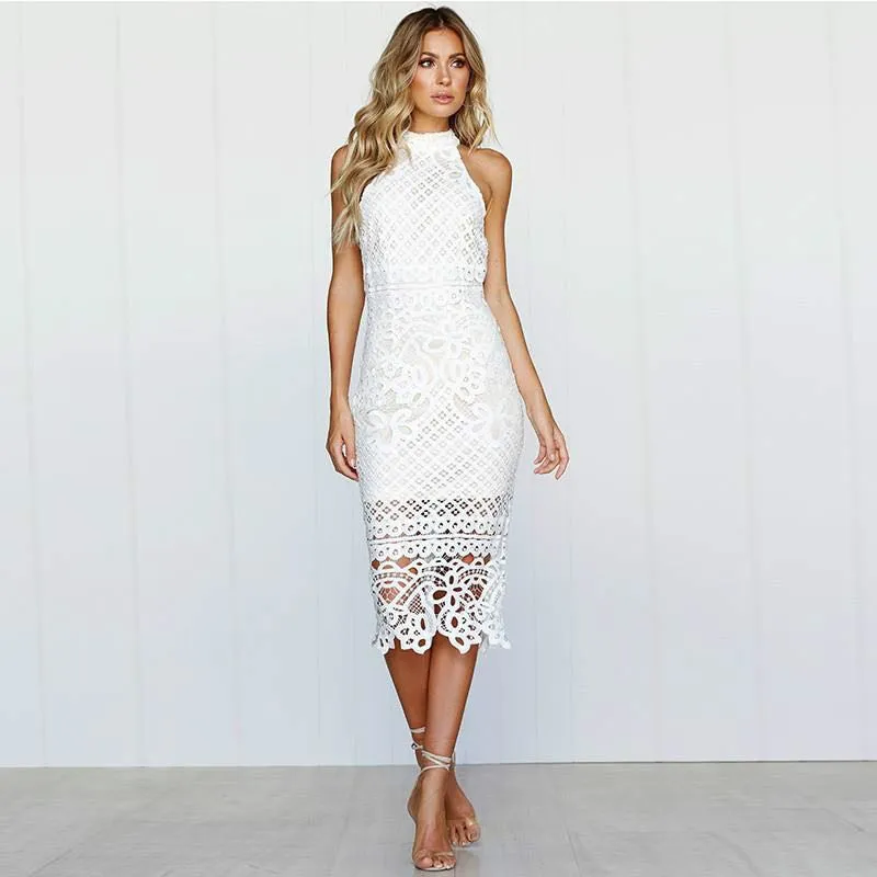 Hollow Out Lace Halter Women Dress