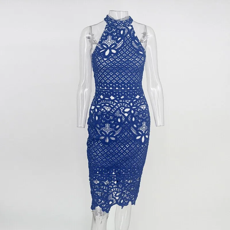 Hollow Out Lace Halter Women Dress