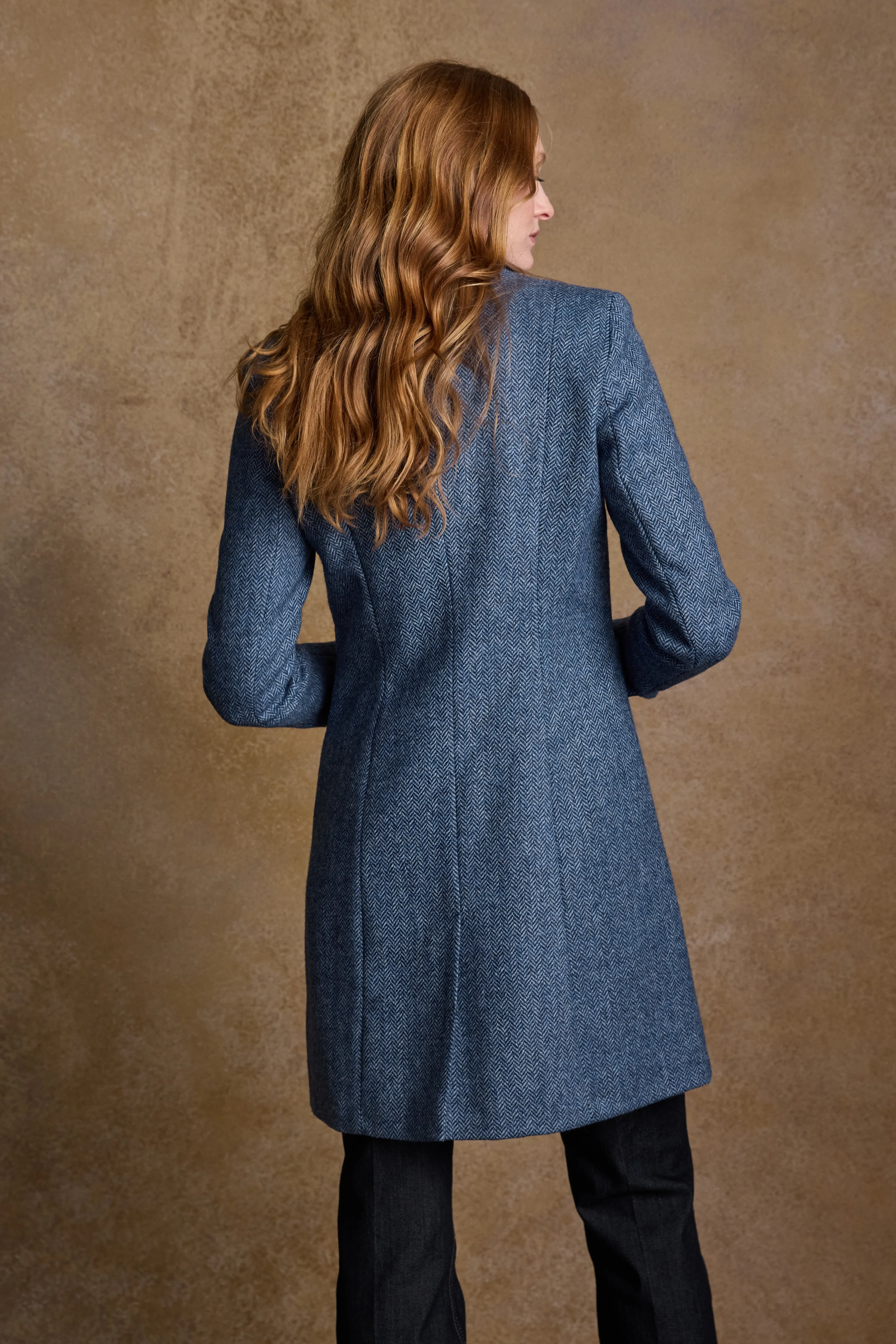 Isabella Tweed Coat - Light Blue Herringbone