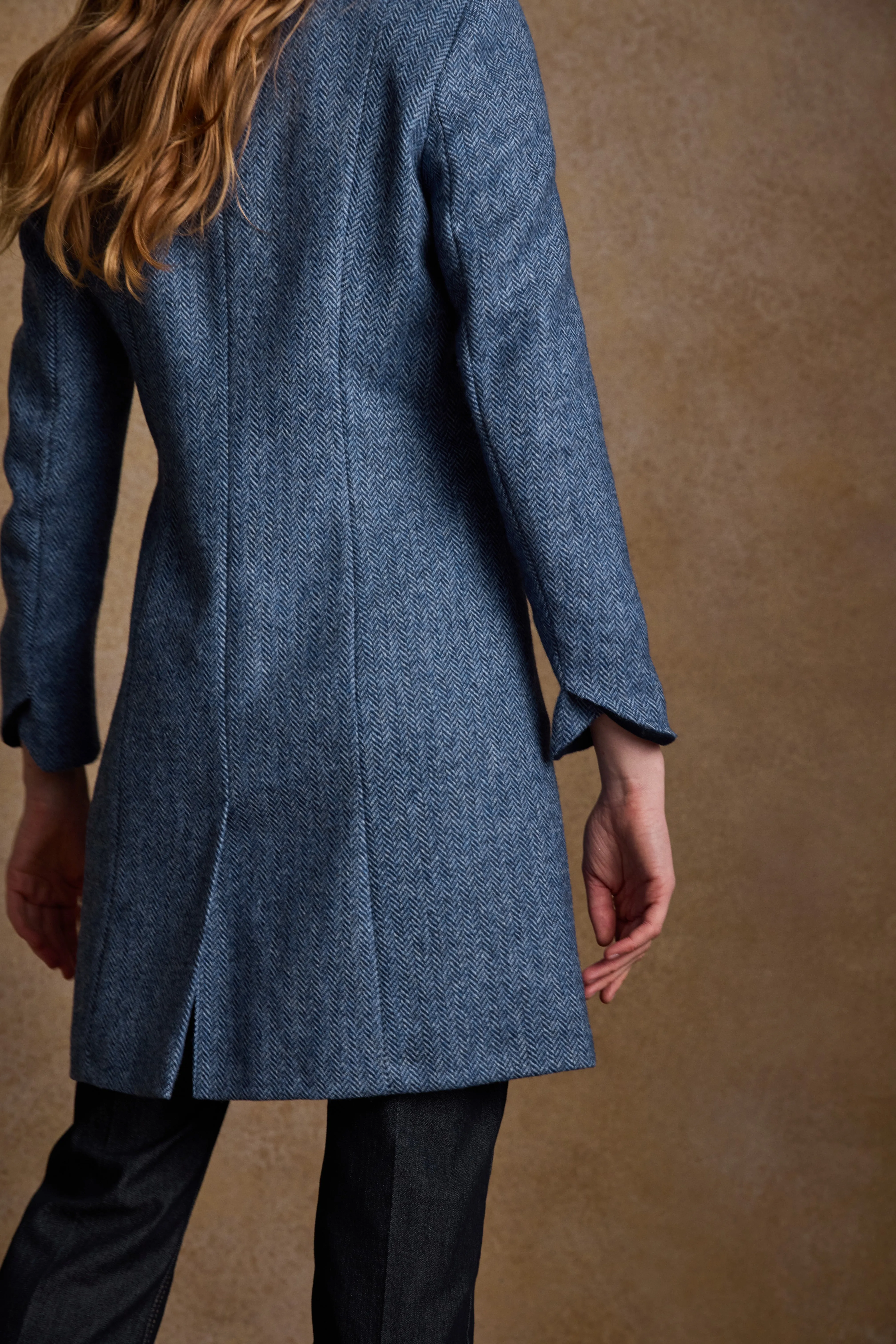 Isabella Tweed Coat - Light Blue Herringbone