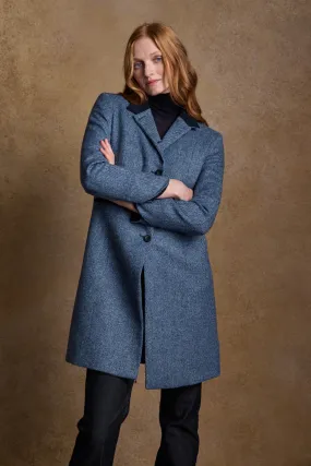 Isabella Tweed Coat - Light Blue Herringbone