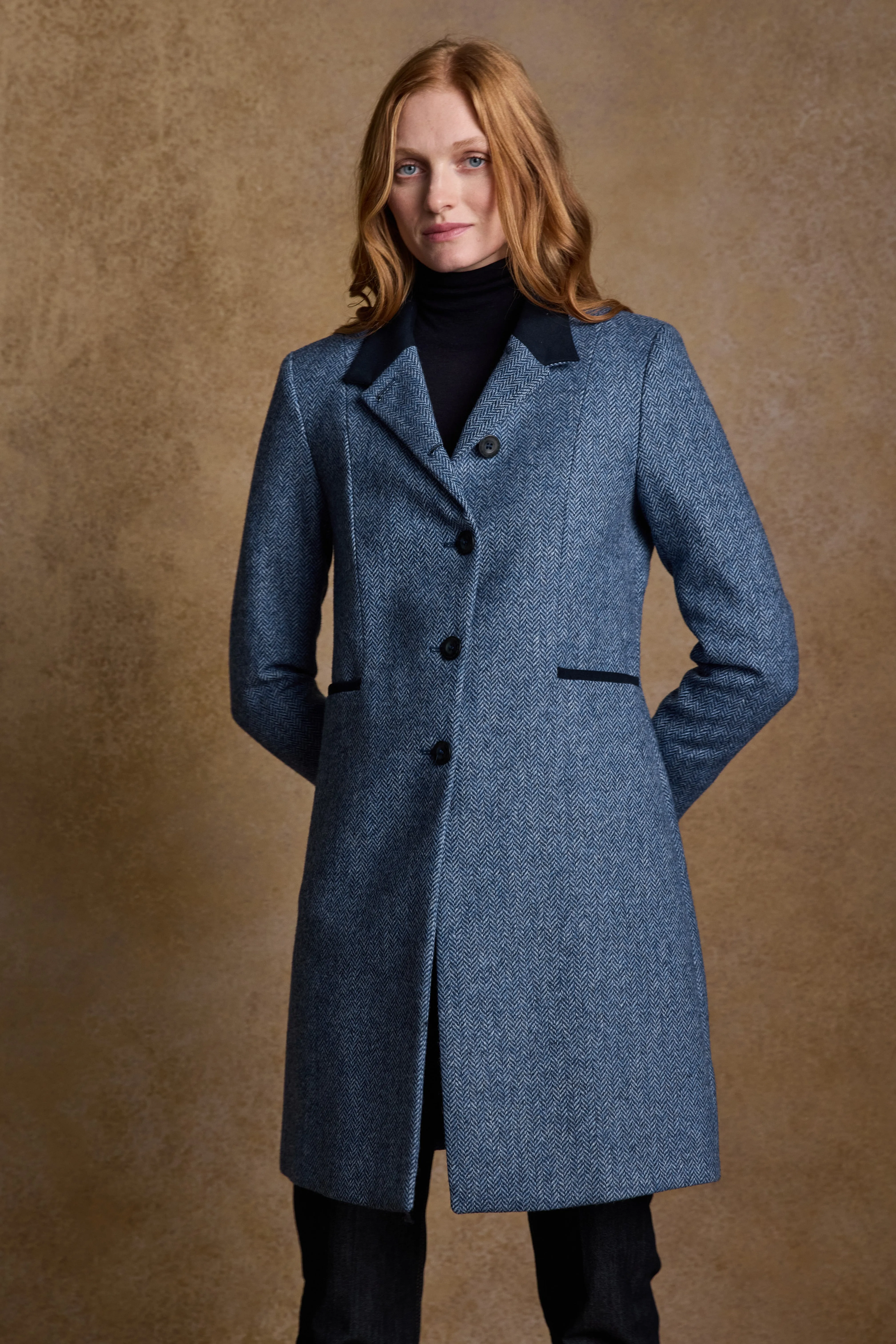 Isabella Tweed Coat - Light Blue Herringbone