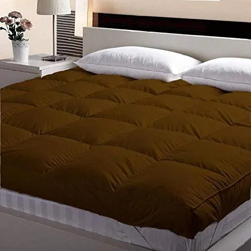 Jaipur Linen 5 Ft X 6 Ft Small Queen Size Finest Imported Super Microfiber Mattress Padding/Topper-(60"X72")-Brown