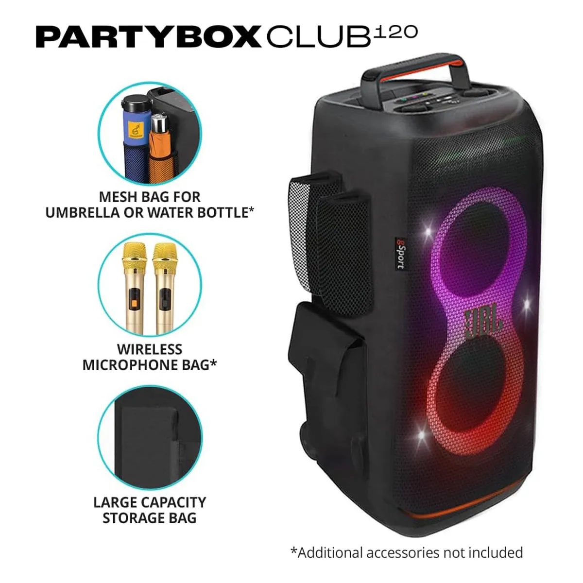 JBL PartyBox Club 120 Portable Party Speaker with gSport Cargo Sleeve