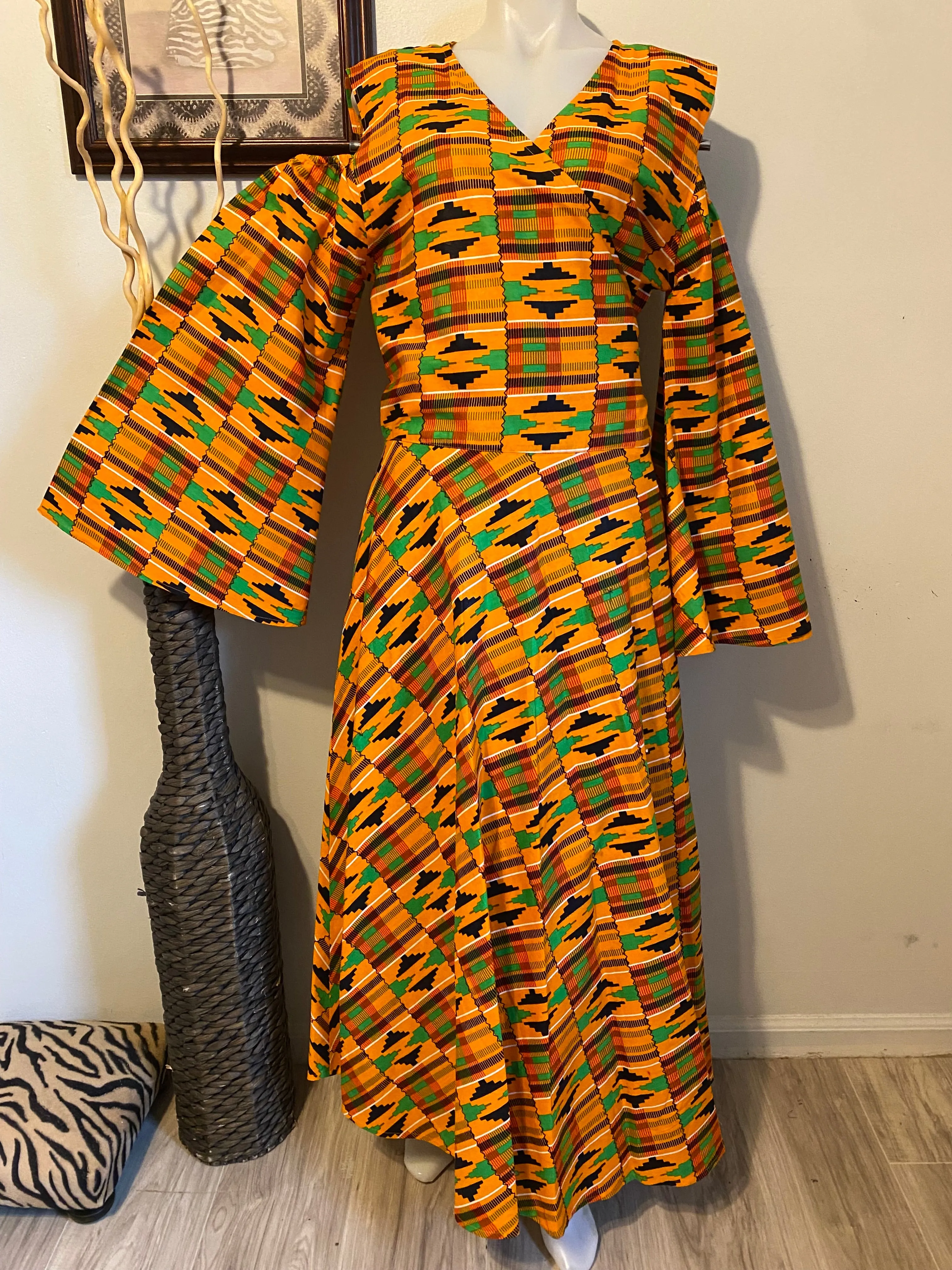 Kente Maxi Print Wrap Dress