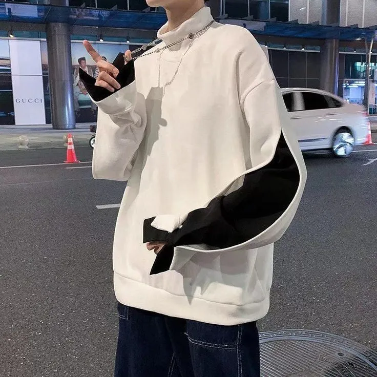 Korean Hip-Hop Double Sleeve Oversized Half Neck Sweatshirt