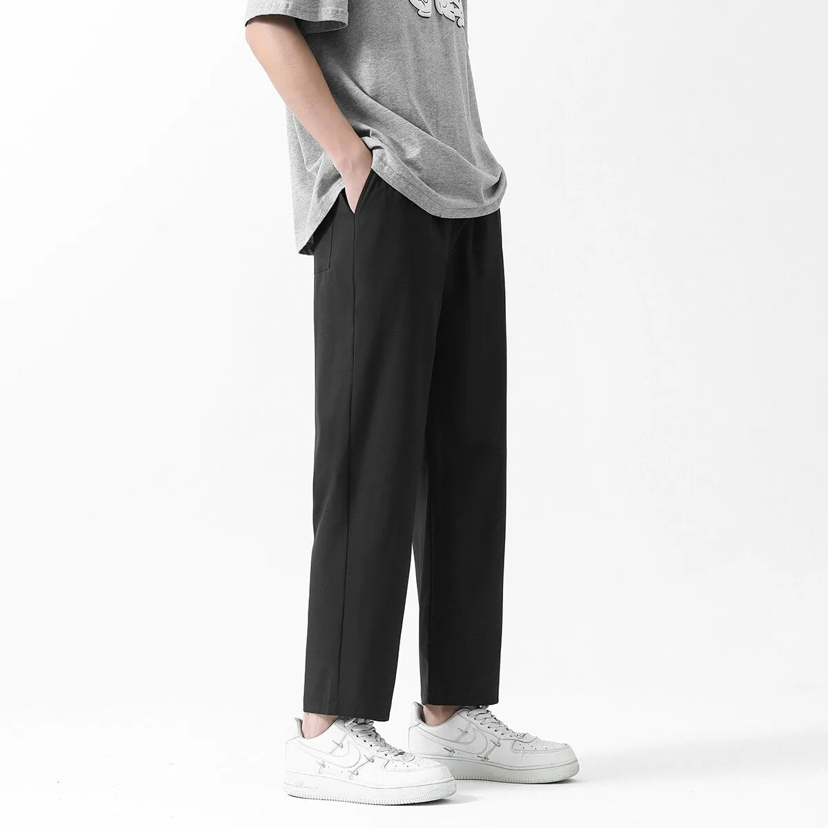 Korean Style Men's Ankle-Length Pants Large Size Summer New Bottoms Fashion Solid Color Male Casual Trousers