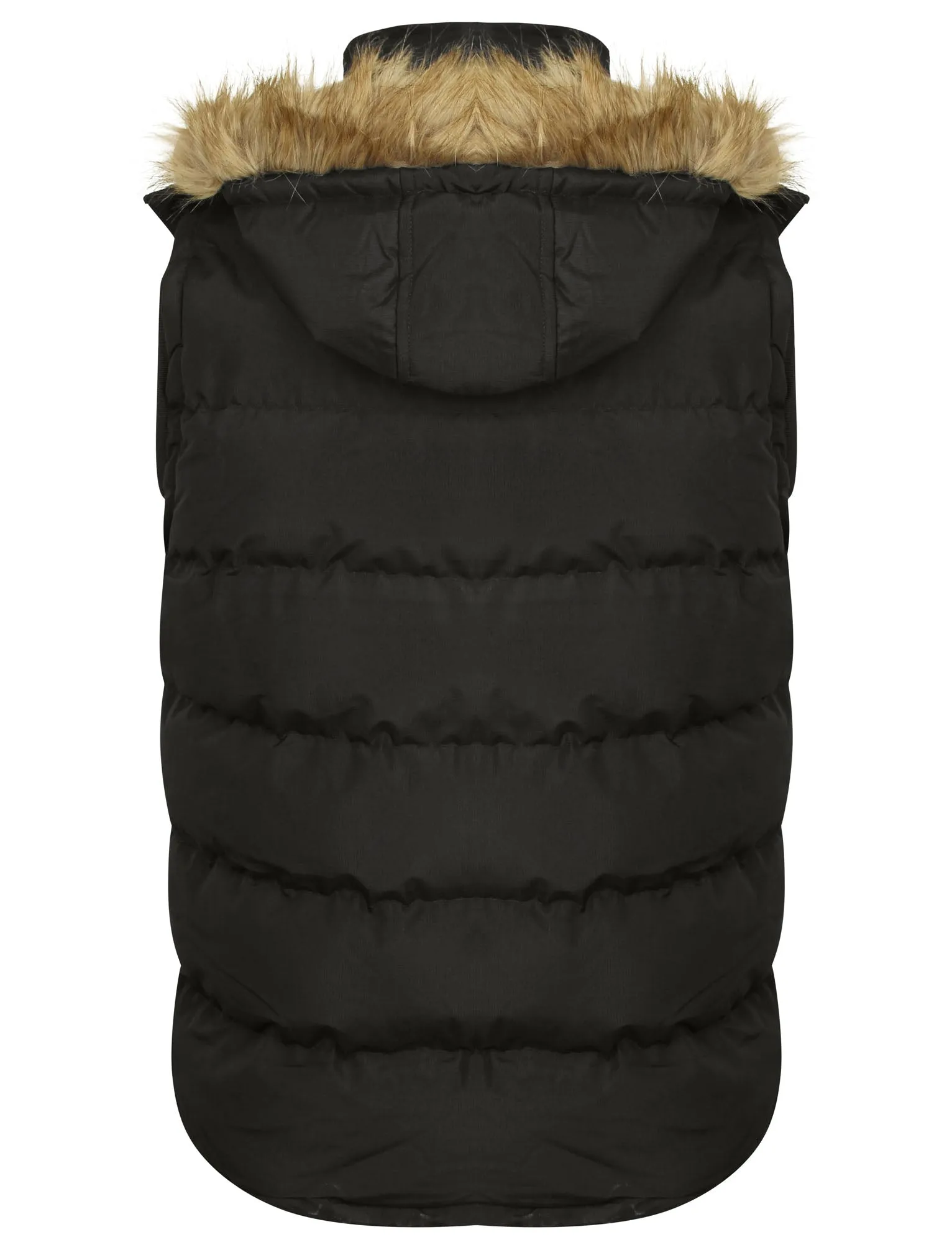 Lansing Quilted Gilet with with Faux Fur Trim Hood in Black - Tokyo Laundry