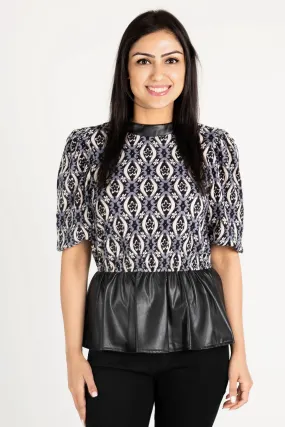 Last Night Vegan Leather Detail Peplum Top