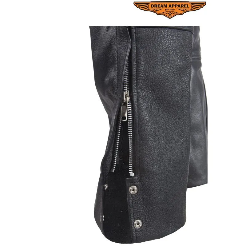 Leather Chaps With 3 Pockets & Mesh Lining