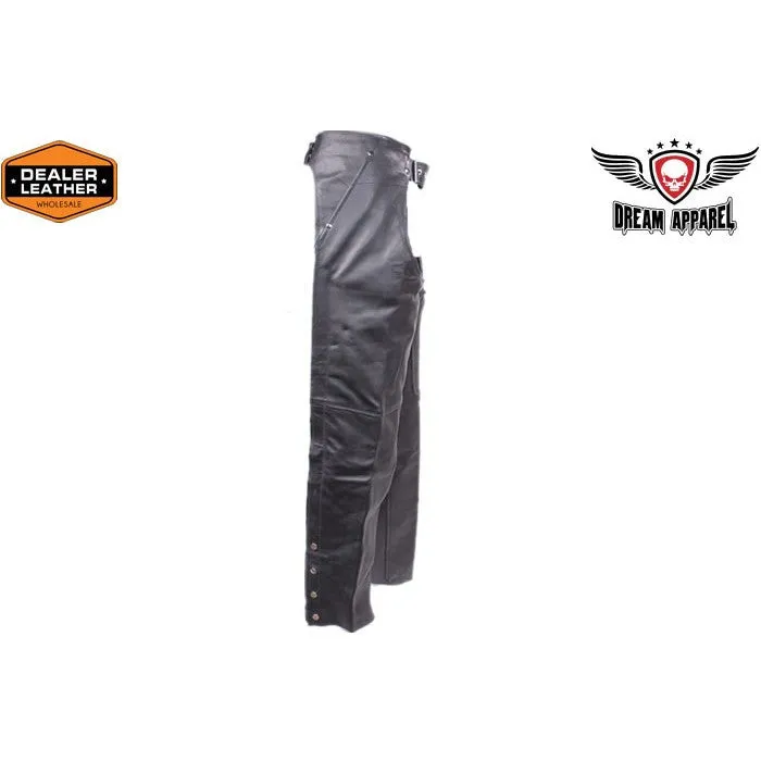 Leather Chaps With 3 Pockets & Mesh Lining