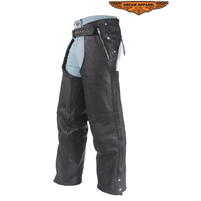 Leather Chaps With 3 Pockets & Mesh Lining