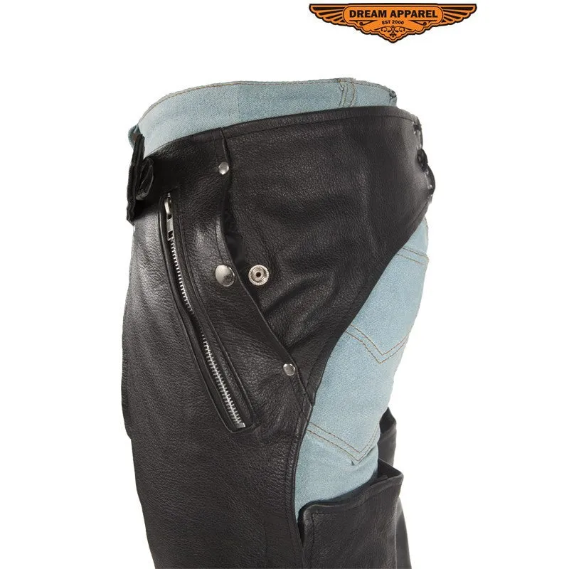 Leather Chaps With 3 Pockets & Mesh Lining